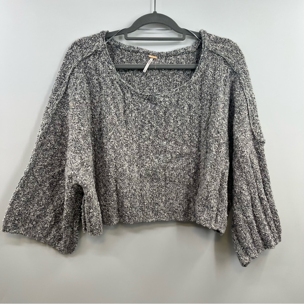 Free People Good Day Cropped Sweater XS NWOT Marled Oversized Wide Sleeve